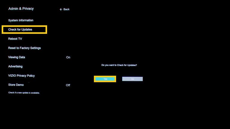 Click on Check for Updates and Update the Vizio Software Click on Check for Updates and Update the Vizio Software