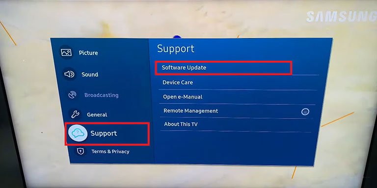 Go to Support and Click on Software Update Go to Support and Click on Software Update